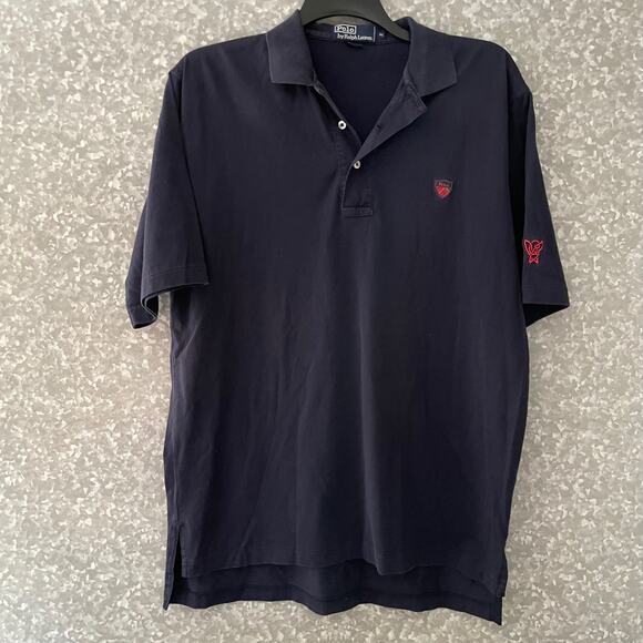 Polo by Ralph Lauren Vintage 1990s Blue Golf Polo Shirt - Size Medium - Shield - Picture 1 of 5